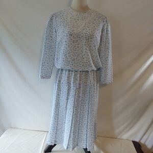 Vintage Starlo Womens Blue/WhiteFloral Secretary Long Midi Dress Size 13/14